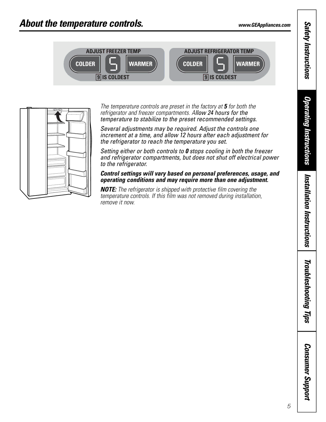 GE 25 installation instructions About the temperature controls, Warmer 