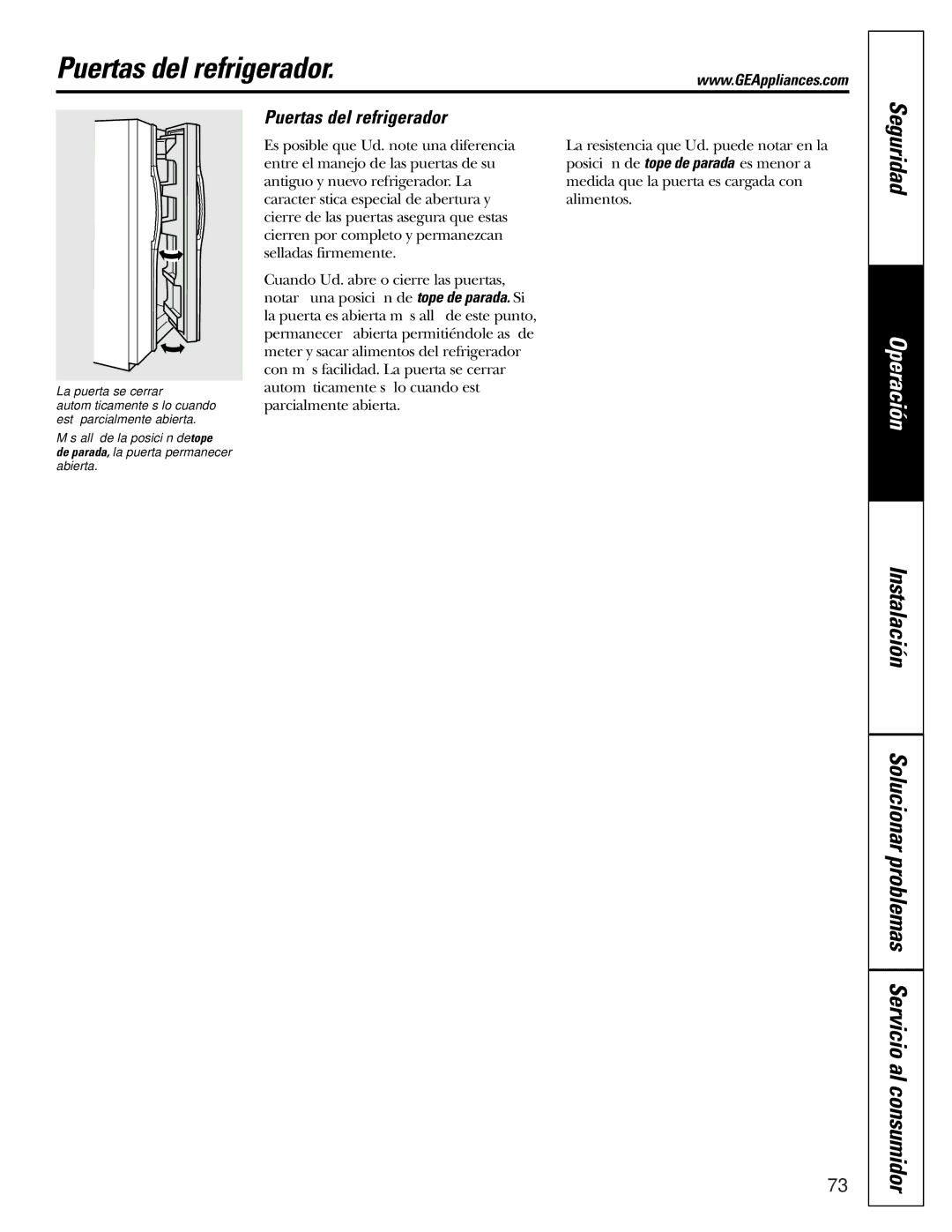 GE 25 installation instructions Puertas del refrigerador 