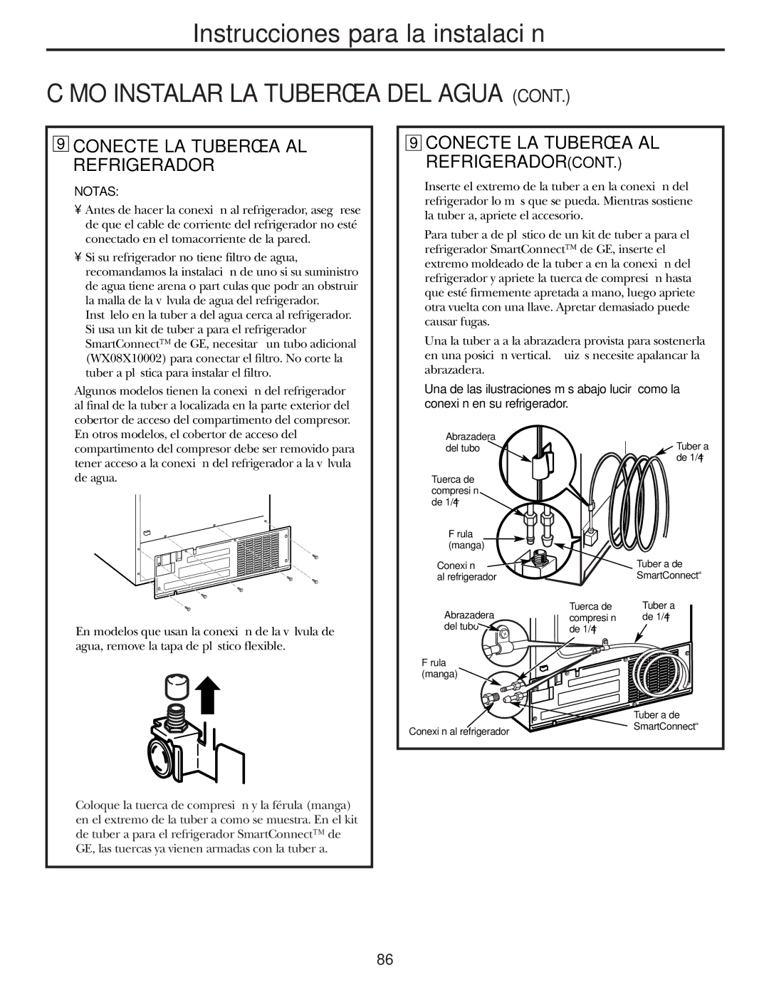 GE 25 installation instructions Conecte LA Tubería AL Refrigerador, Notas 