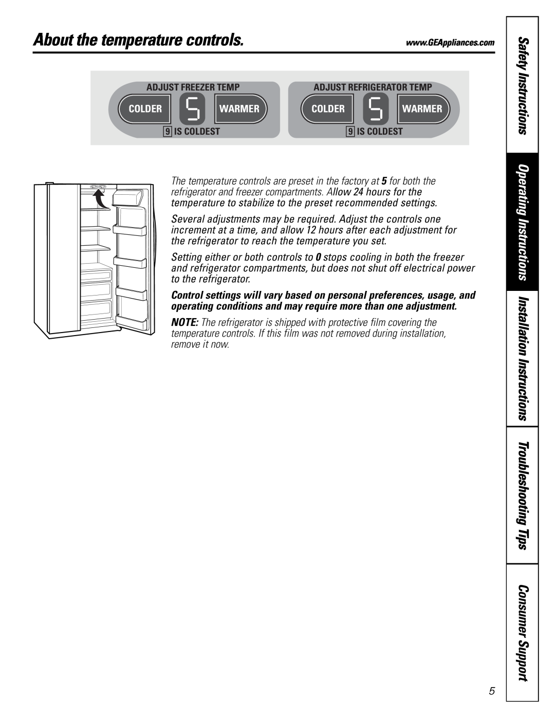 GE 25 installation instructions About the temperature controls, Warmer 