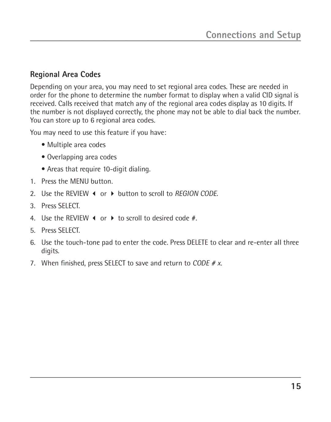 GE 25202 manual Regional Area Codes 