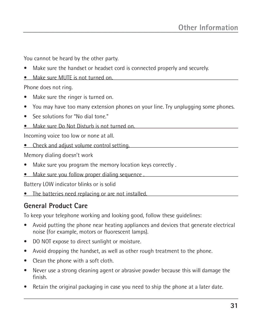 GE 25202 manual General Product Care 