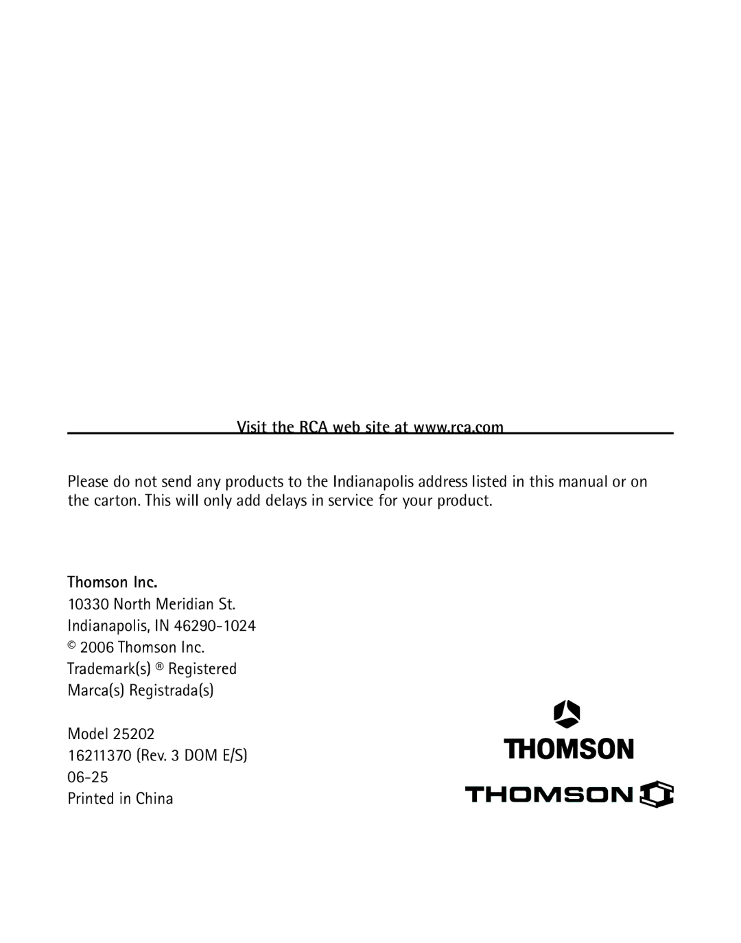 GE 25202 manual Thomson Inc 