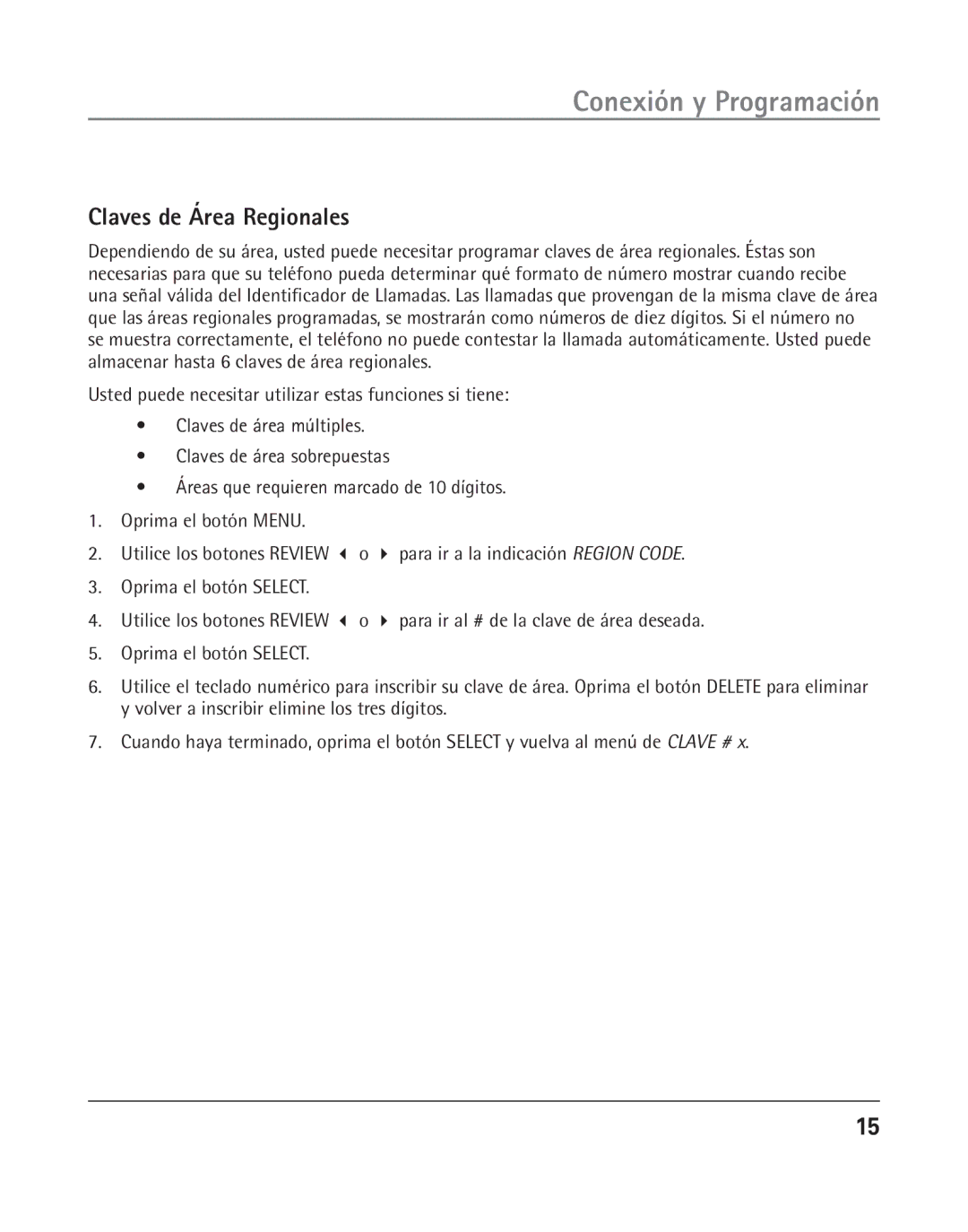 GE 25202 manual Claves de Área Regionales 