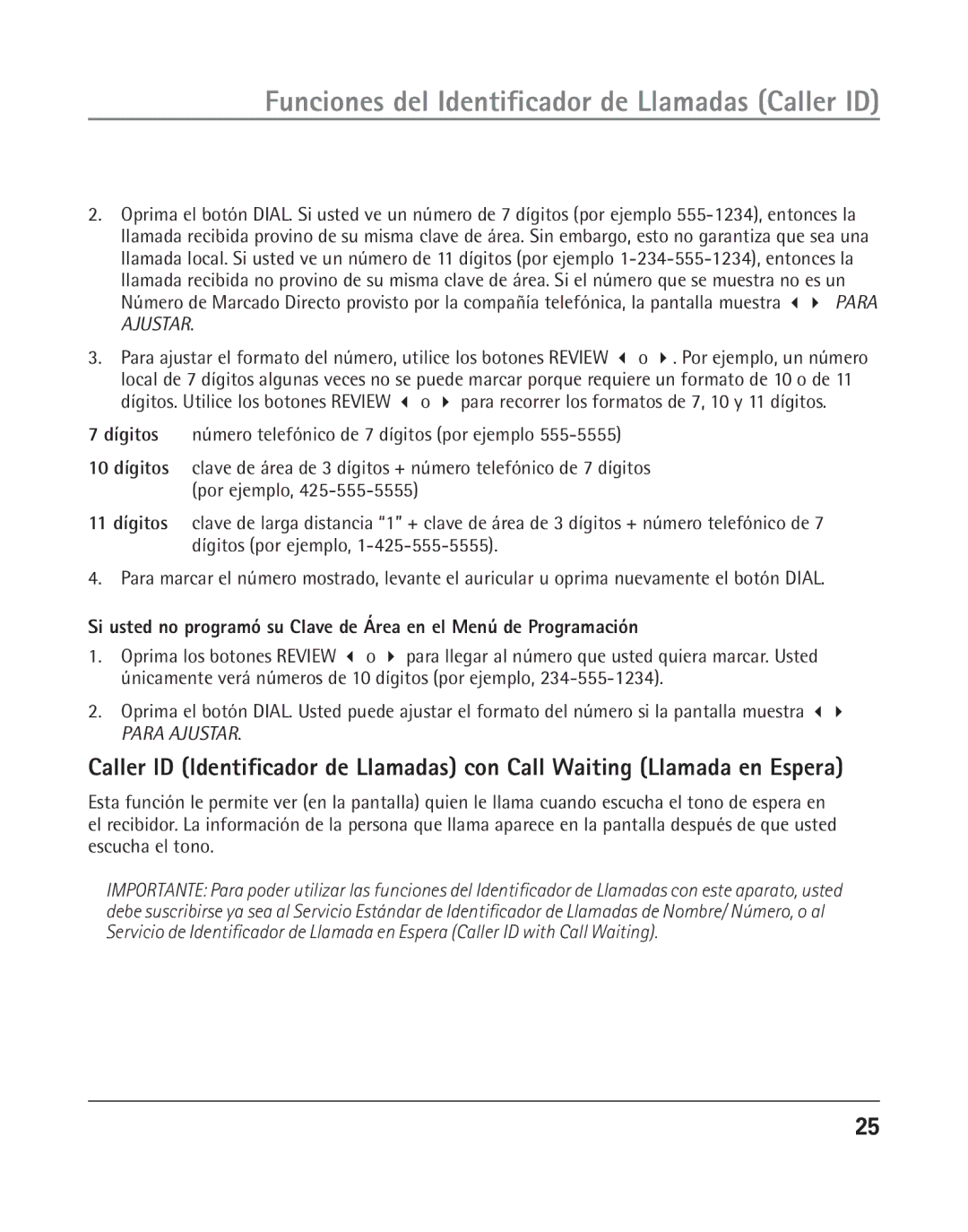 GE 25202 manual Para Ajustar 