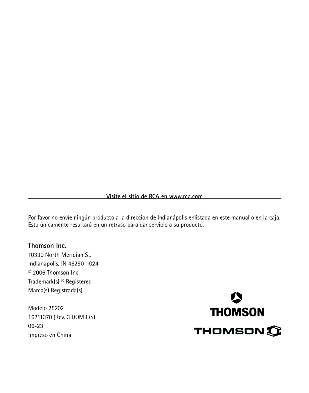 GE 25202 manual Thomson Inc 