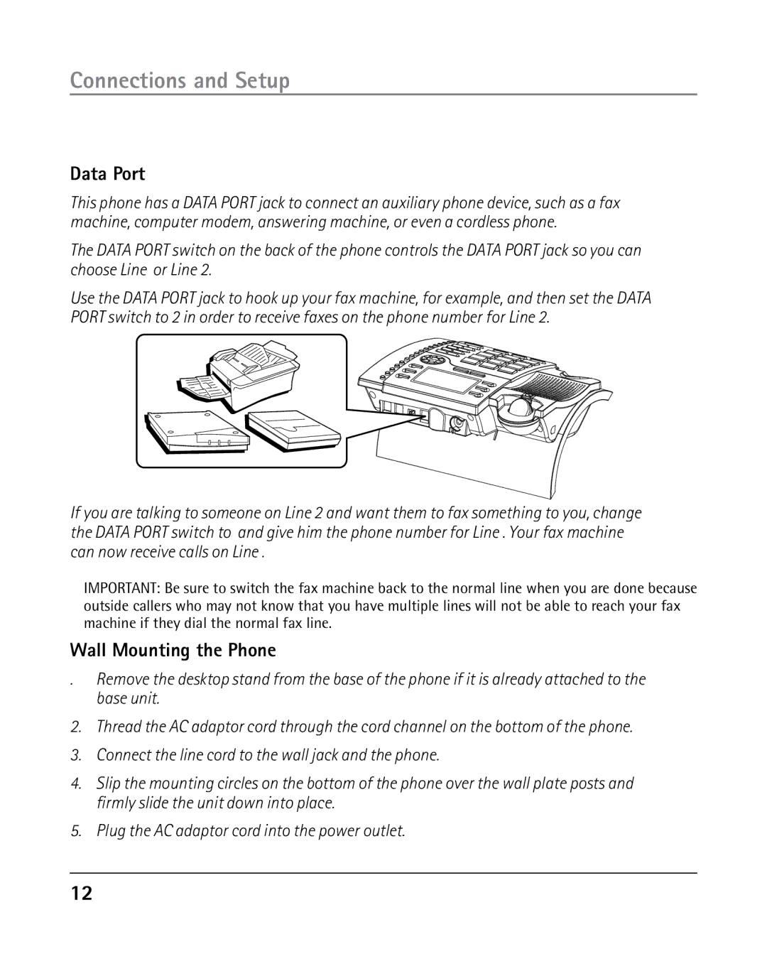 GE 25203 manual Data Port, Wall Mounting the Phone 