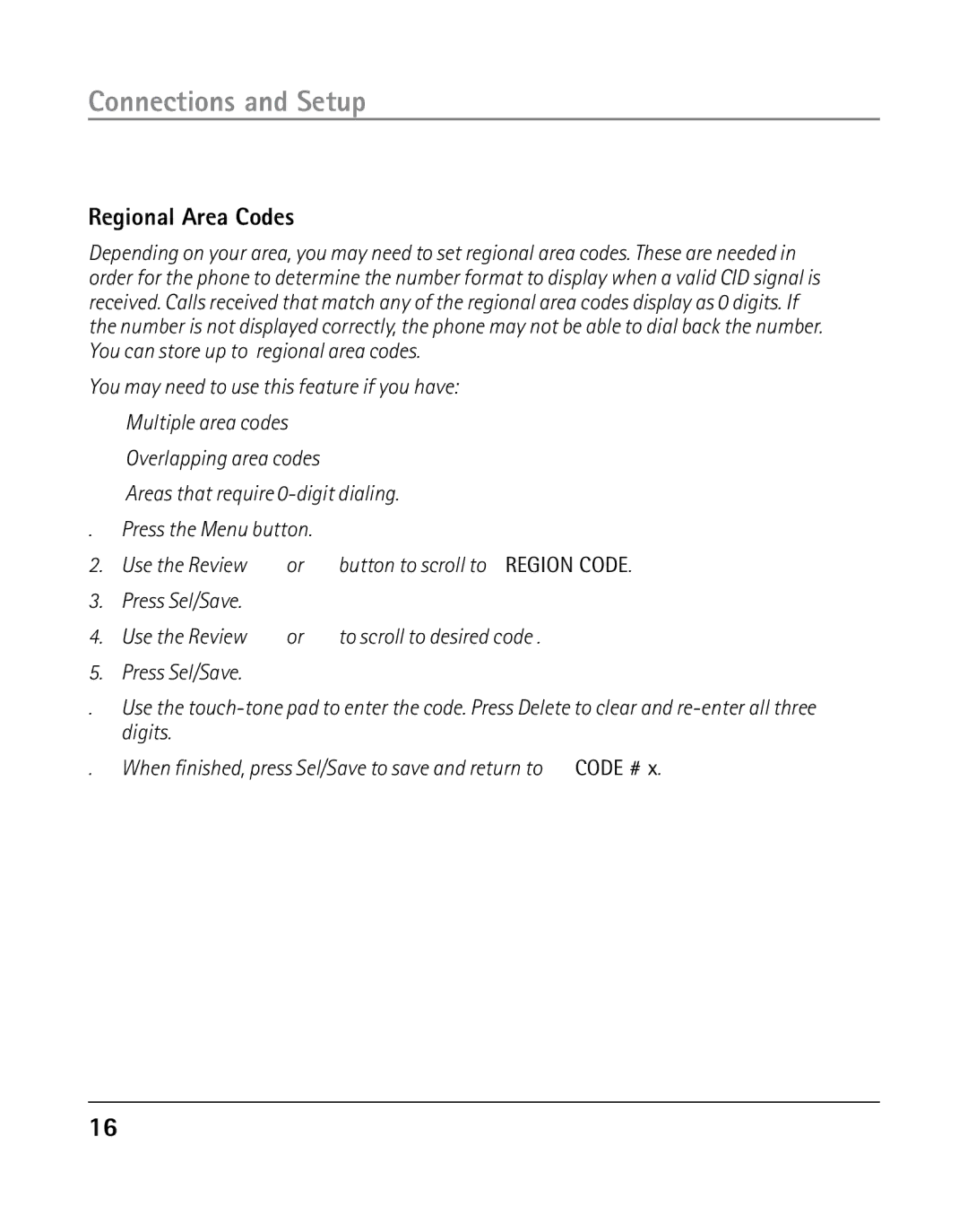 GE 25203 manual Regional Area Codes 