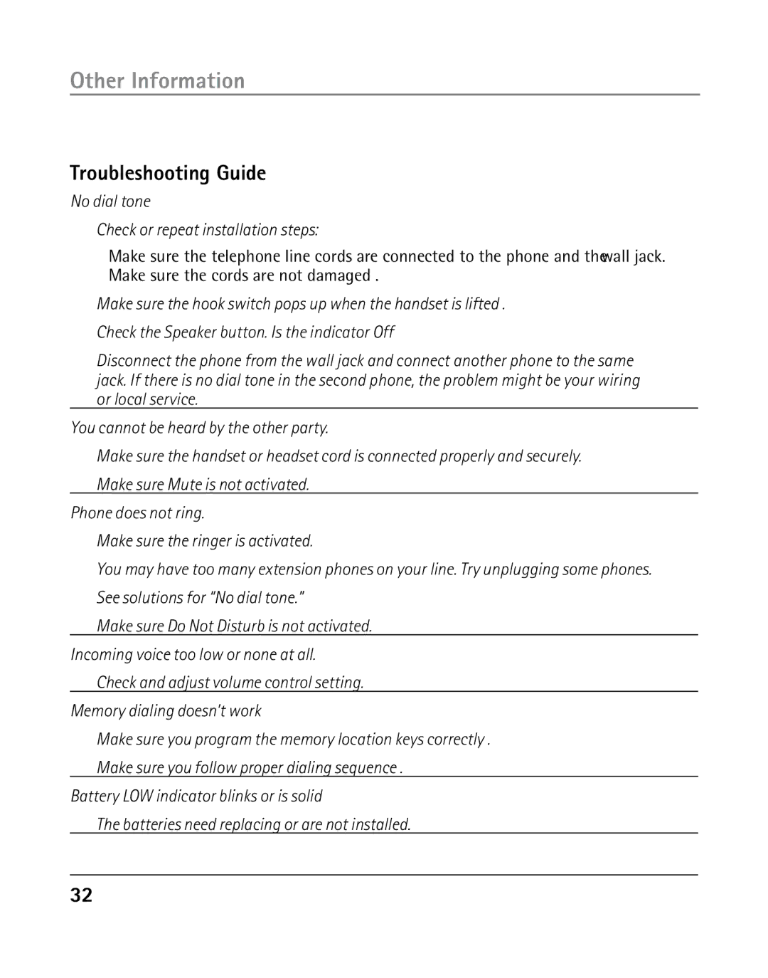 GE 25203 manual Troubleshooting Guide 