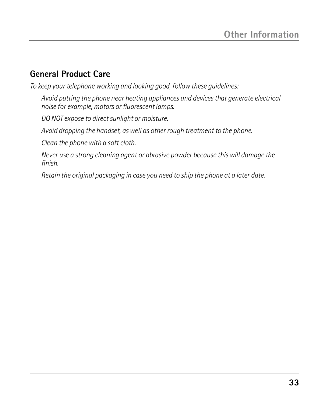 GE 25203 manual General Product Care 