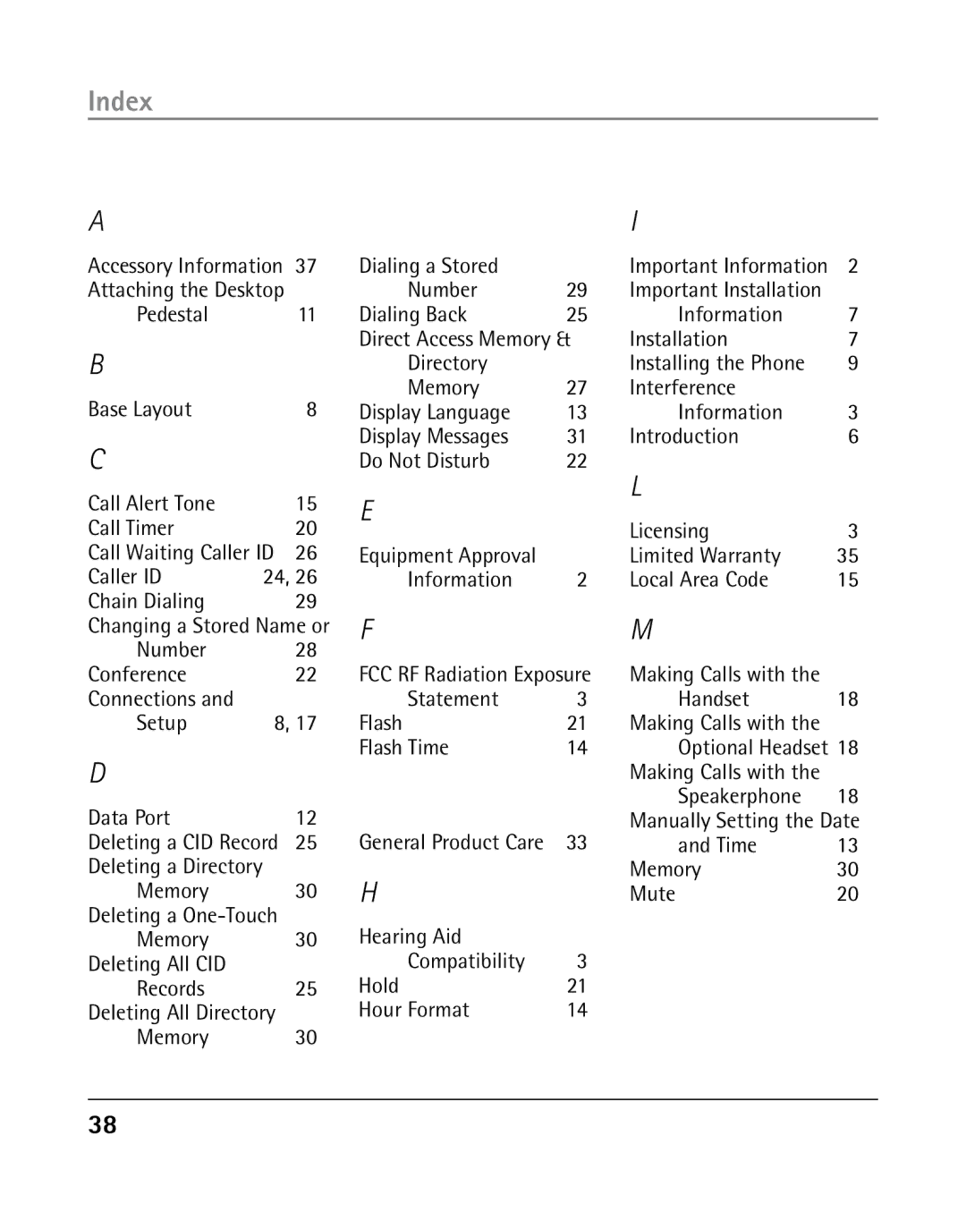 GE 25203 manual Index 