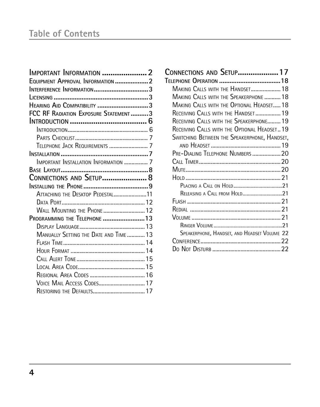 GE 25203 manual Table of Contents 