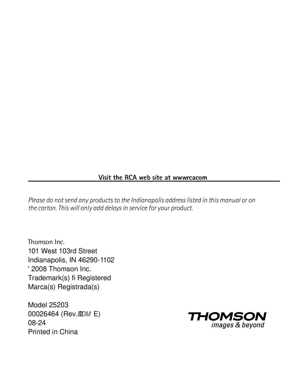 GE 25203 manual Thomson Inc 