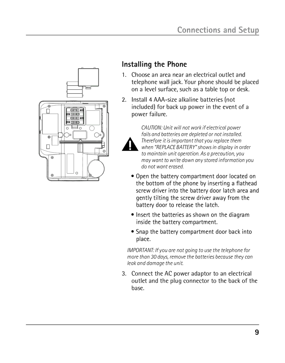 GE 25203 manual Installing the Phone, Snap the battery compartment door back into place 