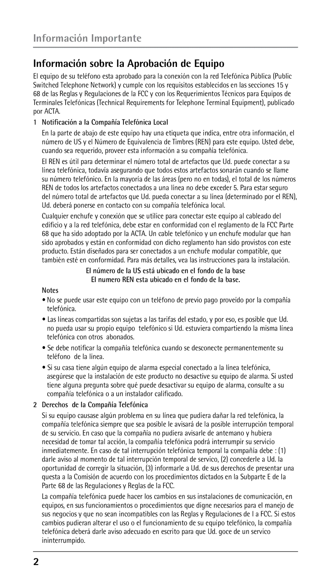 GE 25210 manual Información Importante, Información sobre la Aprobación de Equipo 