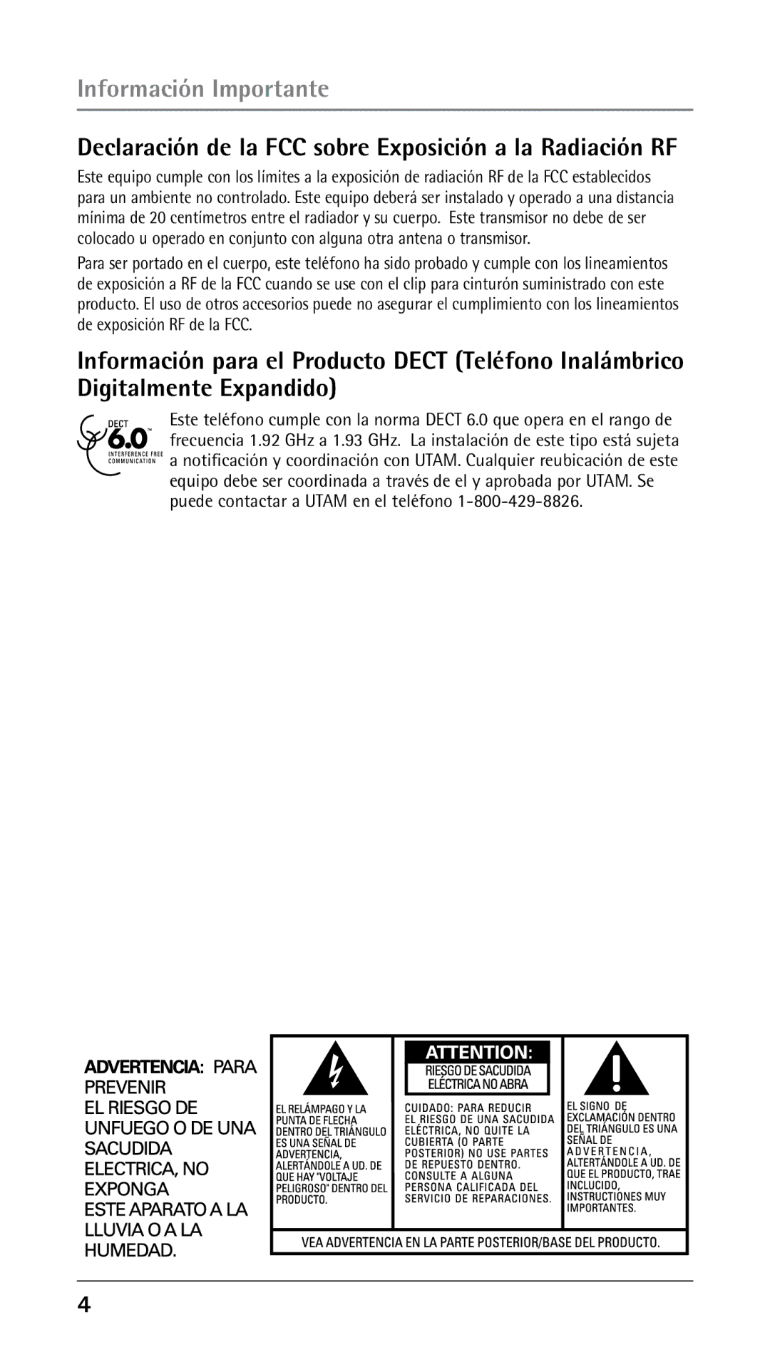 GE 25210 manual Declaración de la FCC sobre Exposición a la Radiación RF 