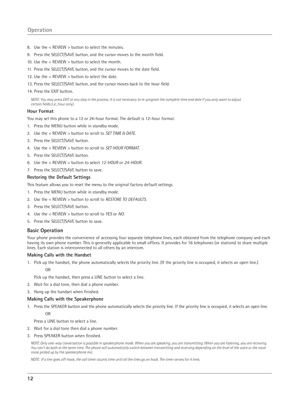 GE 25414, 25413 manual Basic Operation 