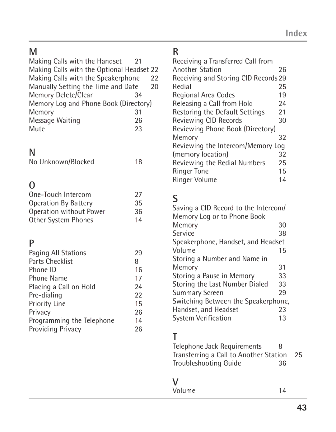 GE 25423 Memory Delete/Clear, Another Station, Memory location, Memory Service, Volume, Memory Storing a Pause in Memory 