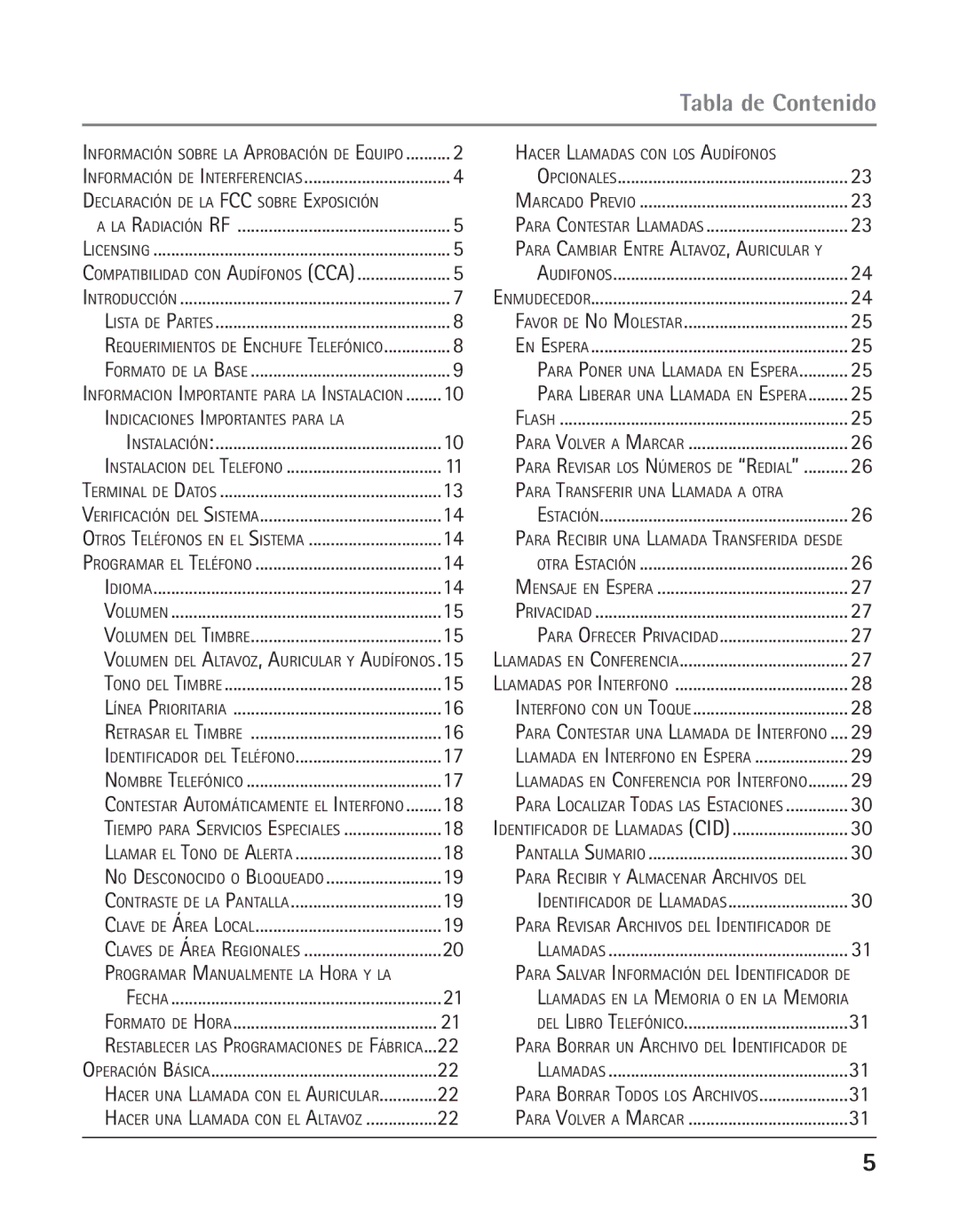 GE 25423, 25424 manual Tabla de Contenido 