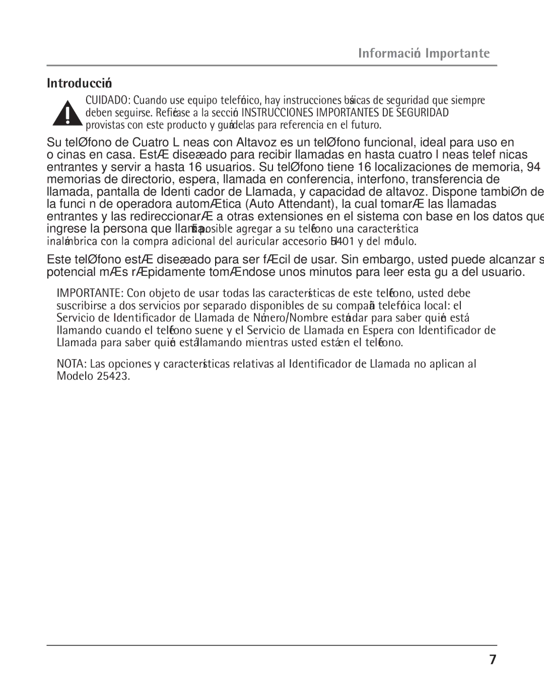 GE 25423, 25424 manual Información Importante, Introducción 