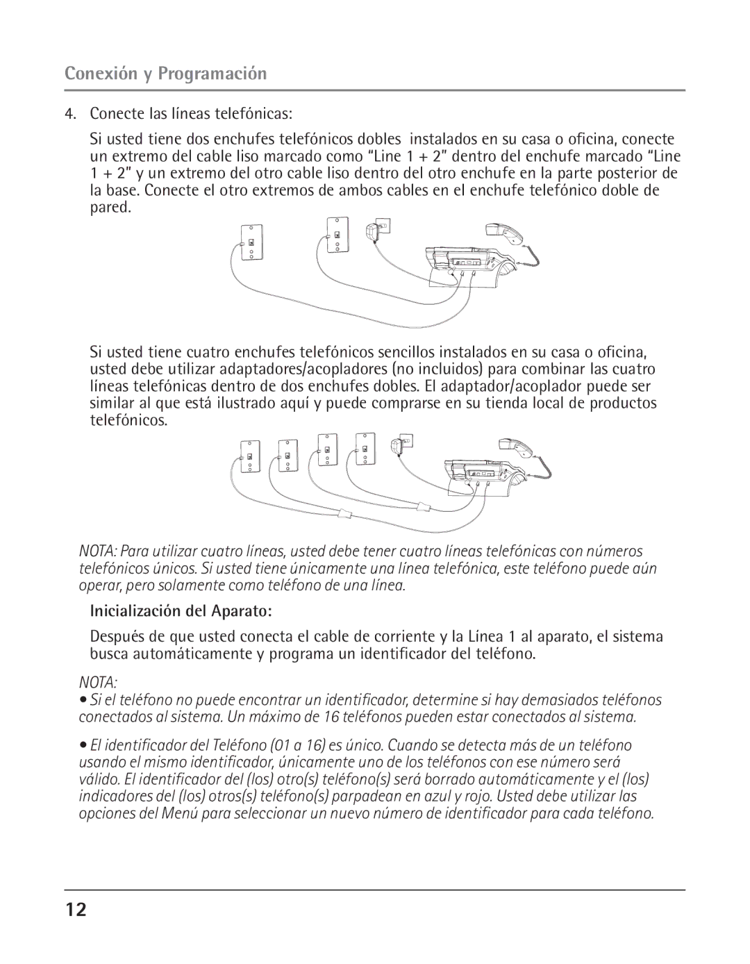 GE 25424, 25423 manual Inicialización del Aparato, Nota 