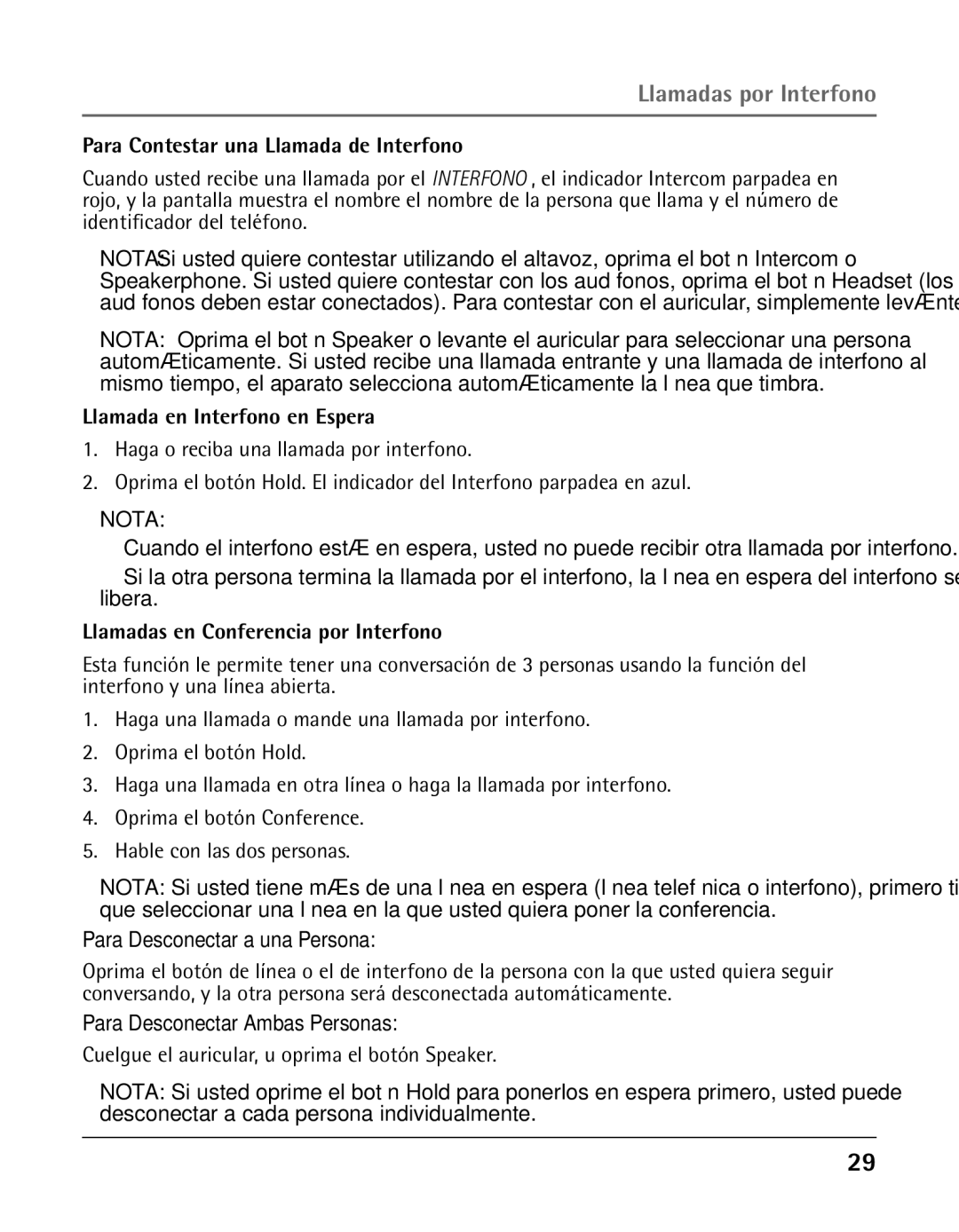 GE 25423 Para Contestar una Llamada de Interfono, Llamada en Interfono en Espera, Llamadas en Conferencia por Interfono 