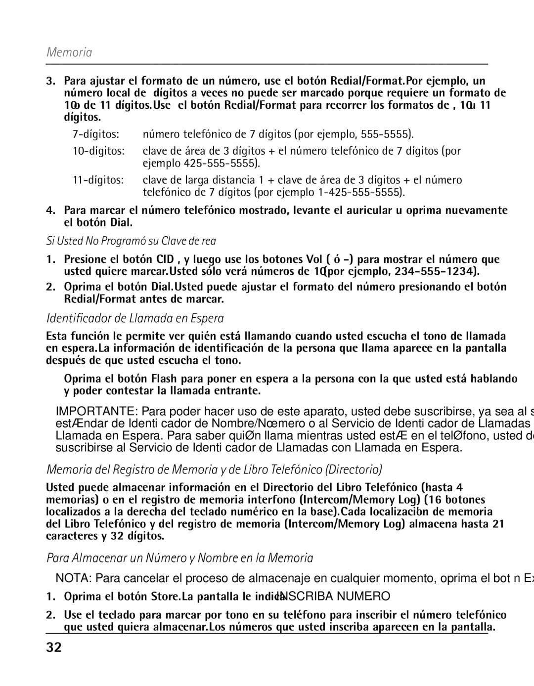 GE 25424, 25423 manual Identificador de Llamada en Espera, Para Almacenar un Número y Nombre en la Memoria 