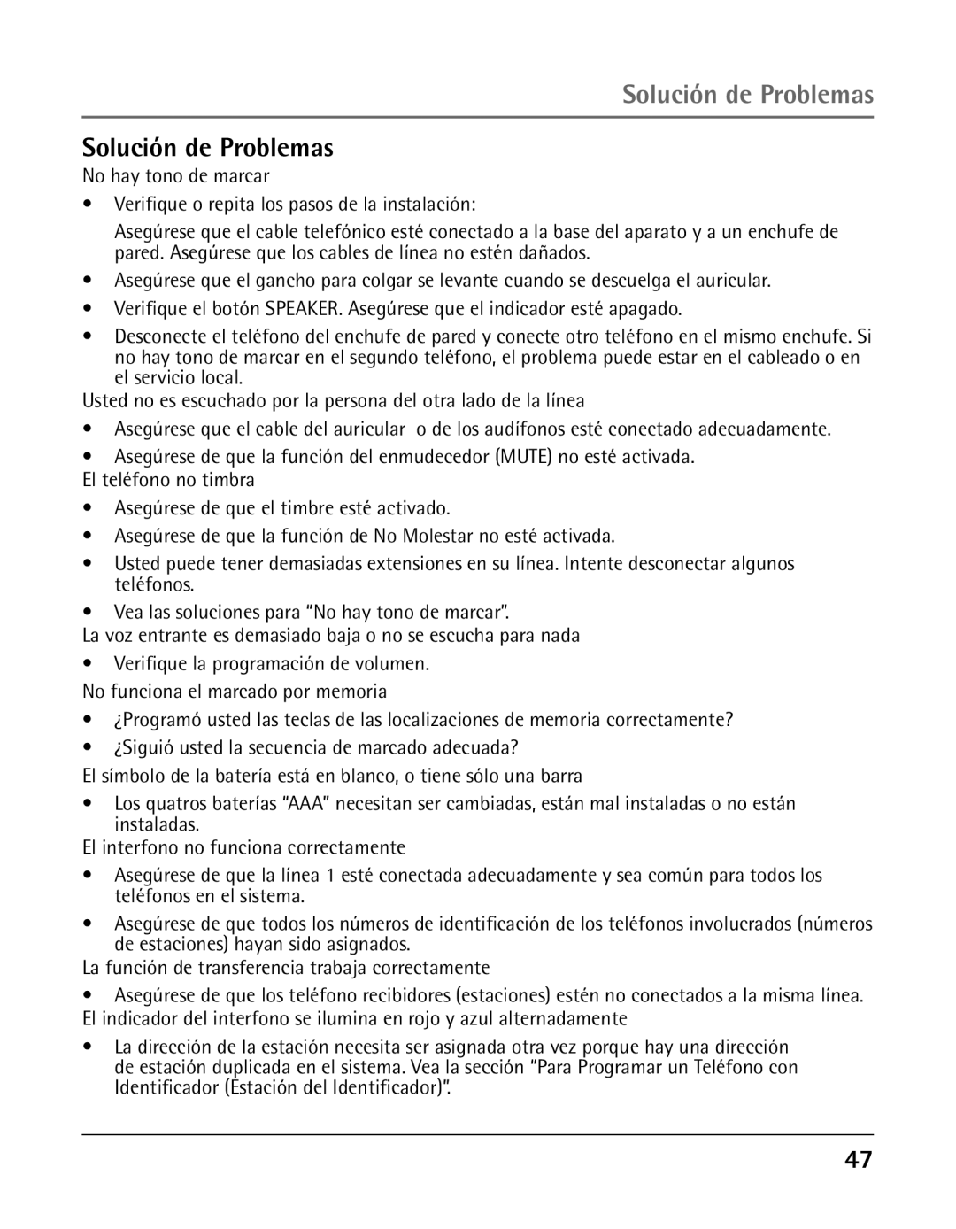 GE 25425 manual Solución de Problemas 