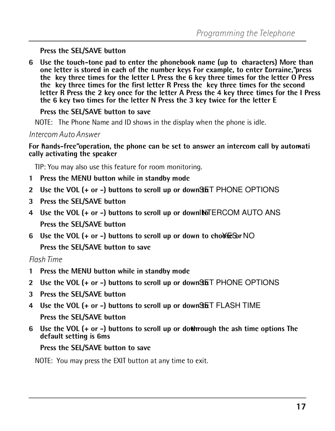 GE 25425 manual Intercom Auto Answer, Flash Time 