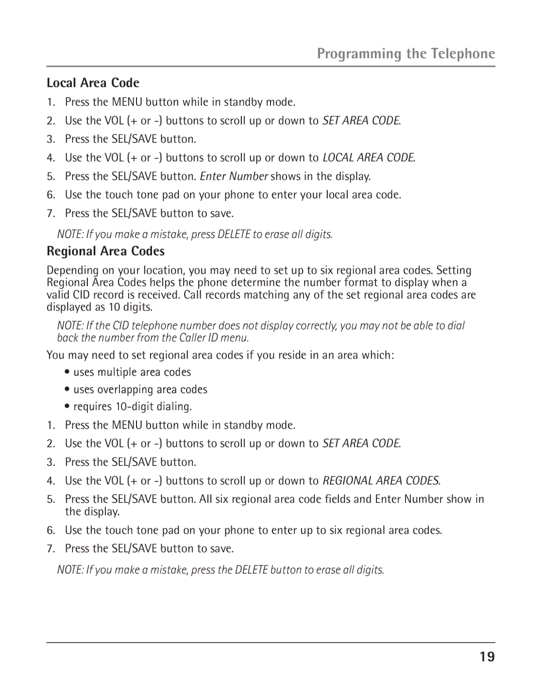 GE 25425 manual Local Area Code, Regional Area Codes 