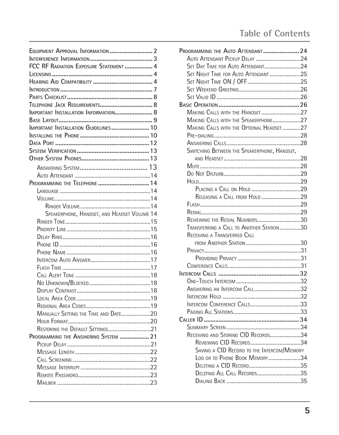 GE 25425 manual Table of Contents 