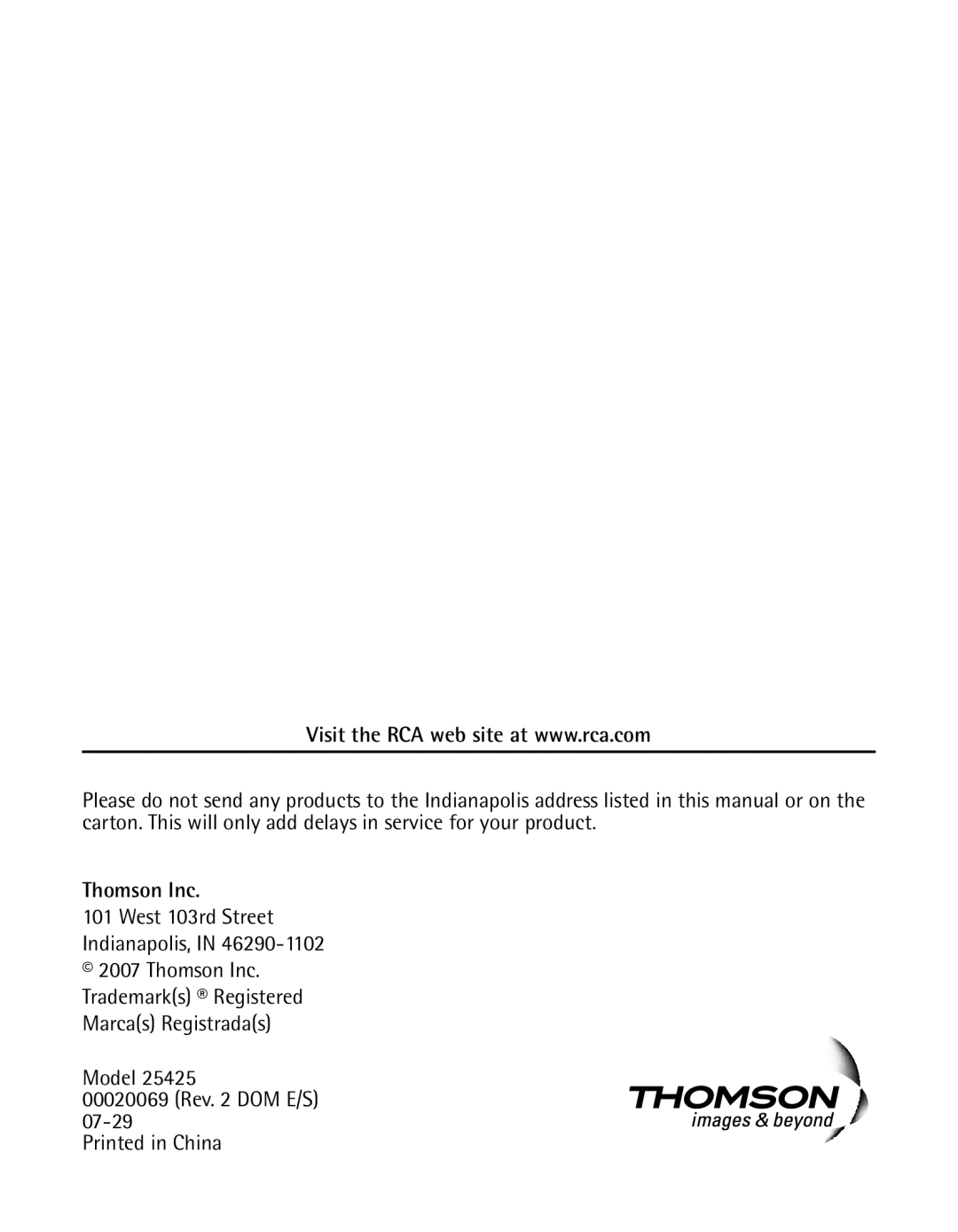 GE 25425 manual Thomson Inc 