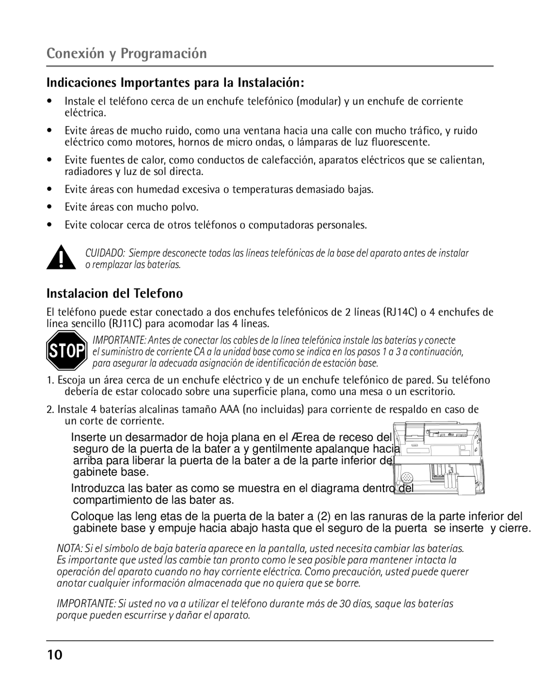 GE 25425 manual Indicaciones Importantes para la Instalación, Instalacion del Telefono 