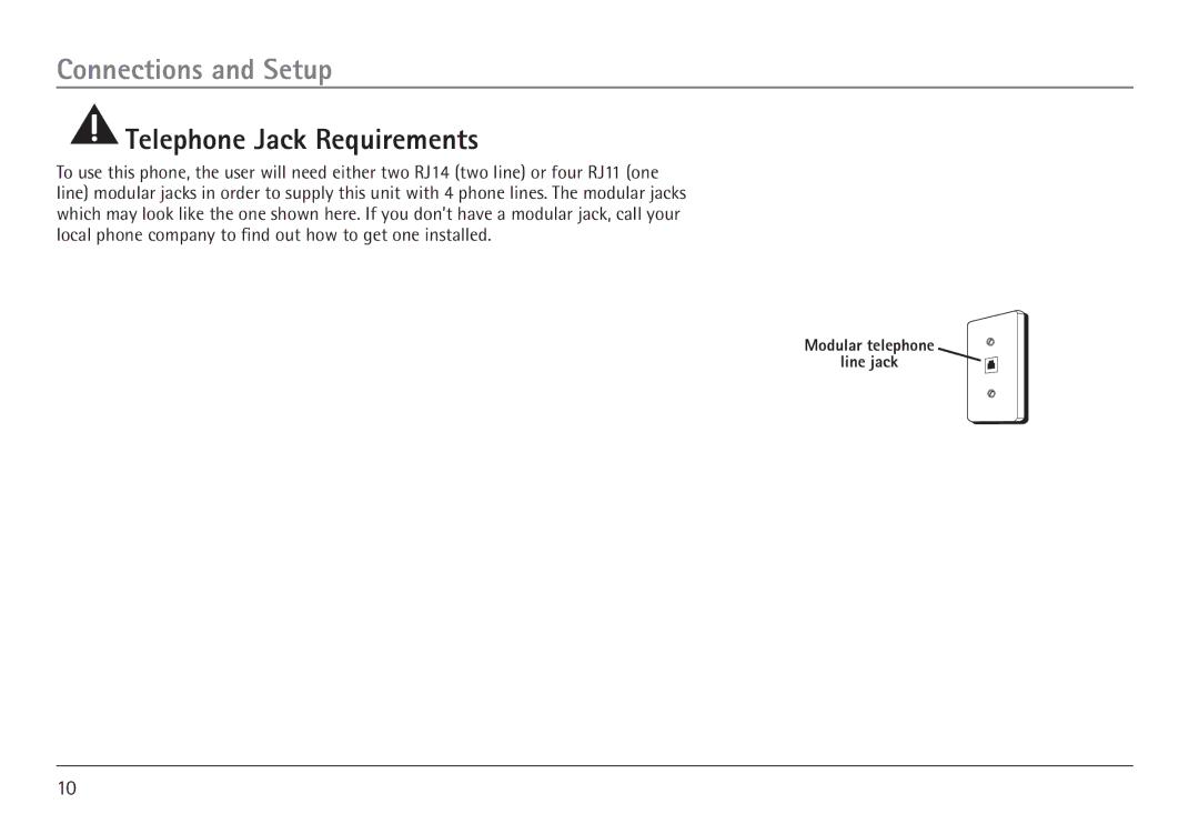 GE 25450 manual Telephone Jack Requirements 