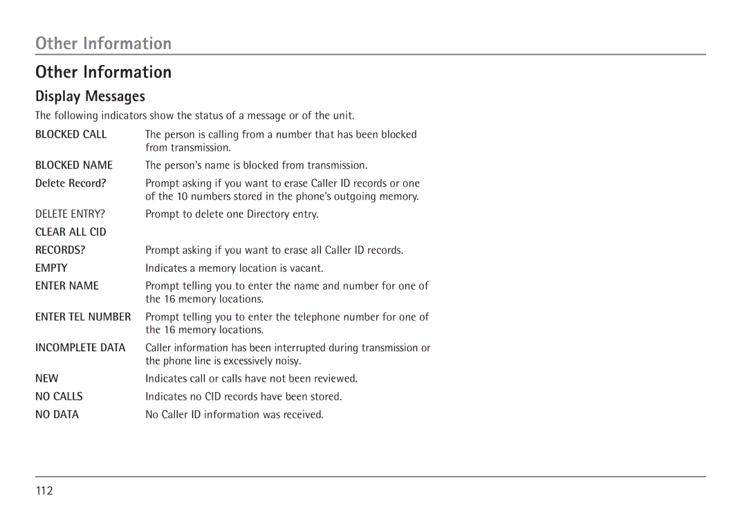 GE 25450 manual Other Information, Display Messages 