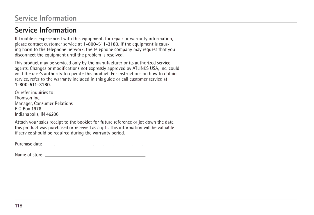 GE 25450 manual Service Information 