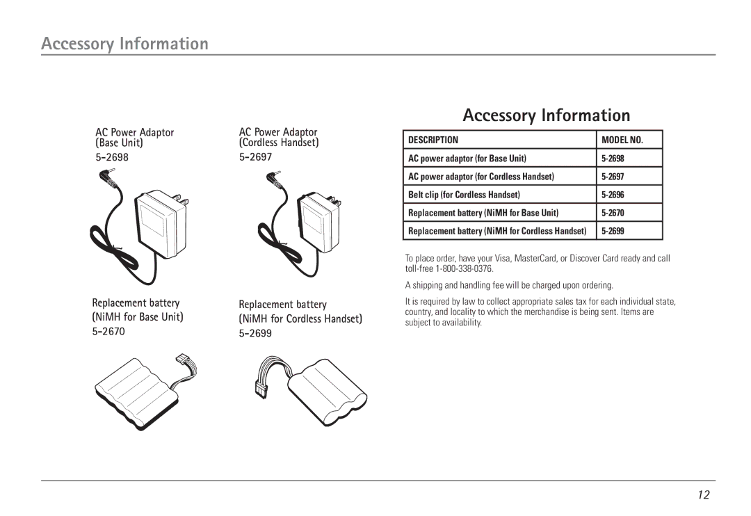 GE 25450 manual Accessory Information 