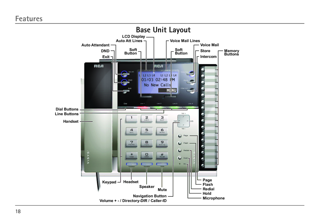 GE 25450 manual Features, Base Unit Layout 