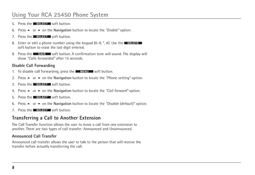 GE 25450 manual Transferring a Call to Another Extension, Disable Call Forwarding, Announced Call Transfer 