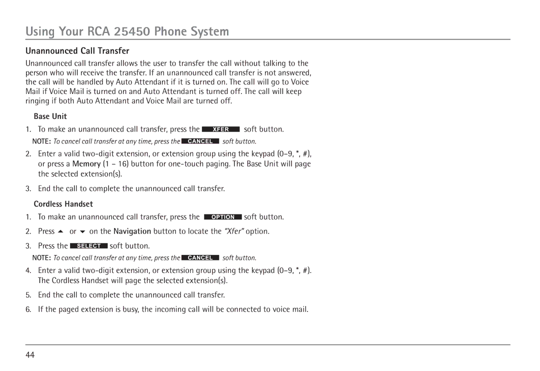 GE 25450 manual Unannounced Call Transfer 