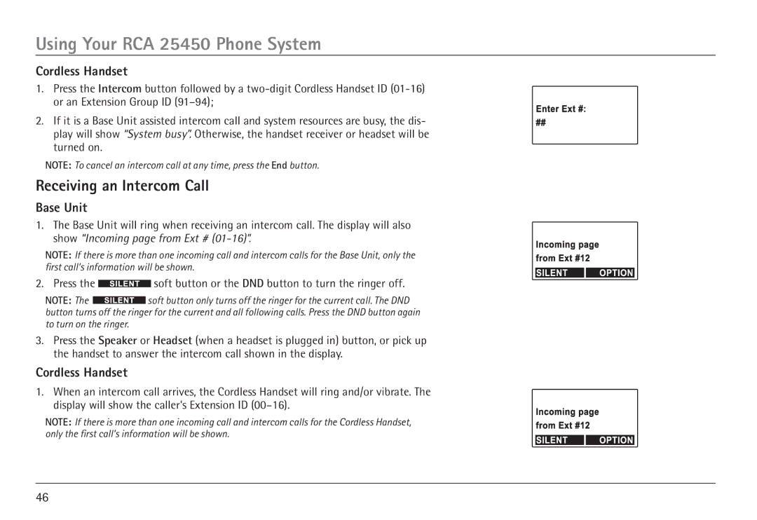 GE 25450 manual Receiving an Intercom Call, Cordless Handset 