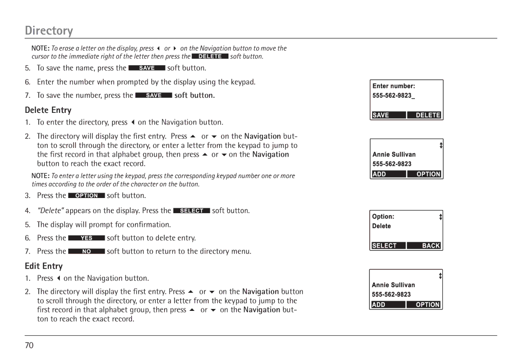 GE 25450 manual Delete Entry, Edit Entry 