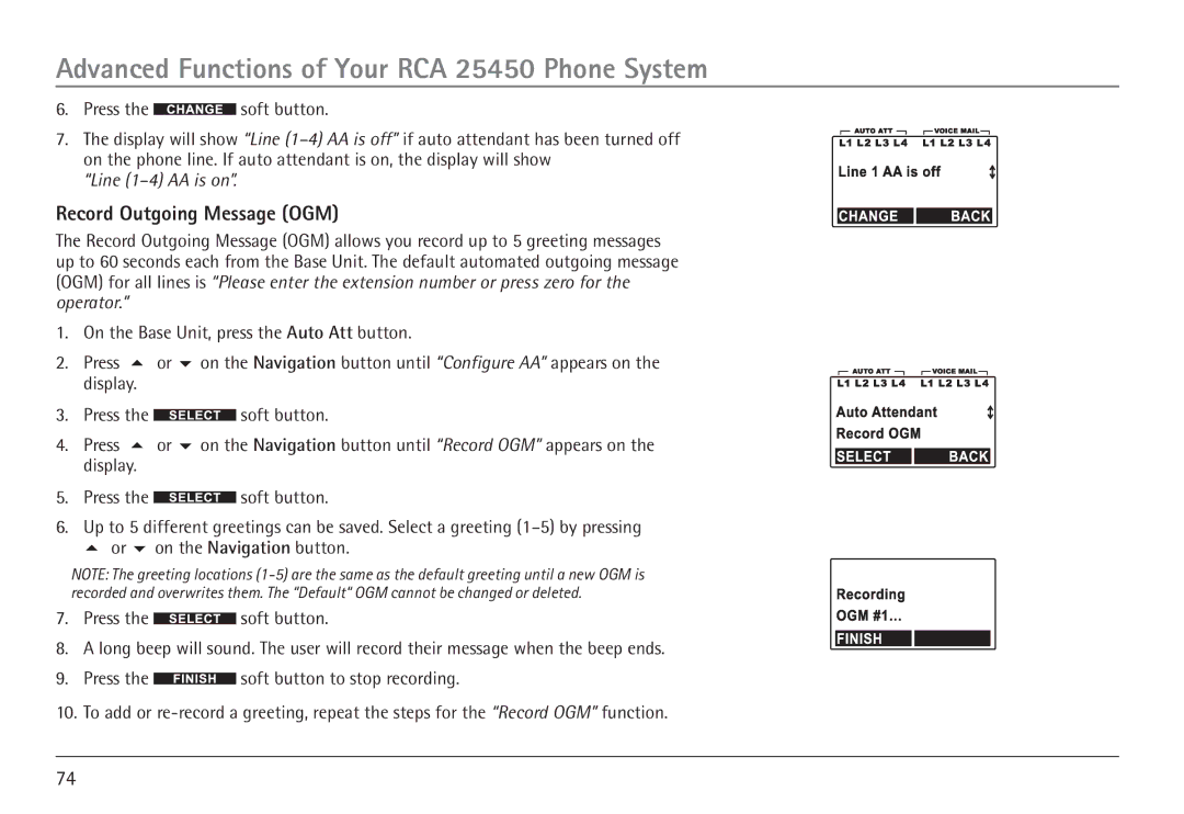 GE 25450 manual Record Outgoing Message OGM 