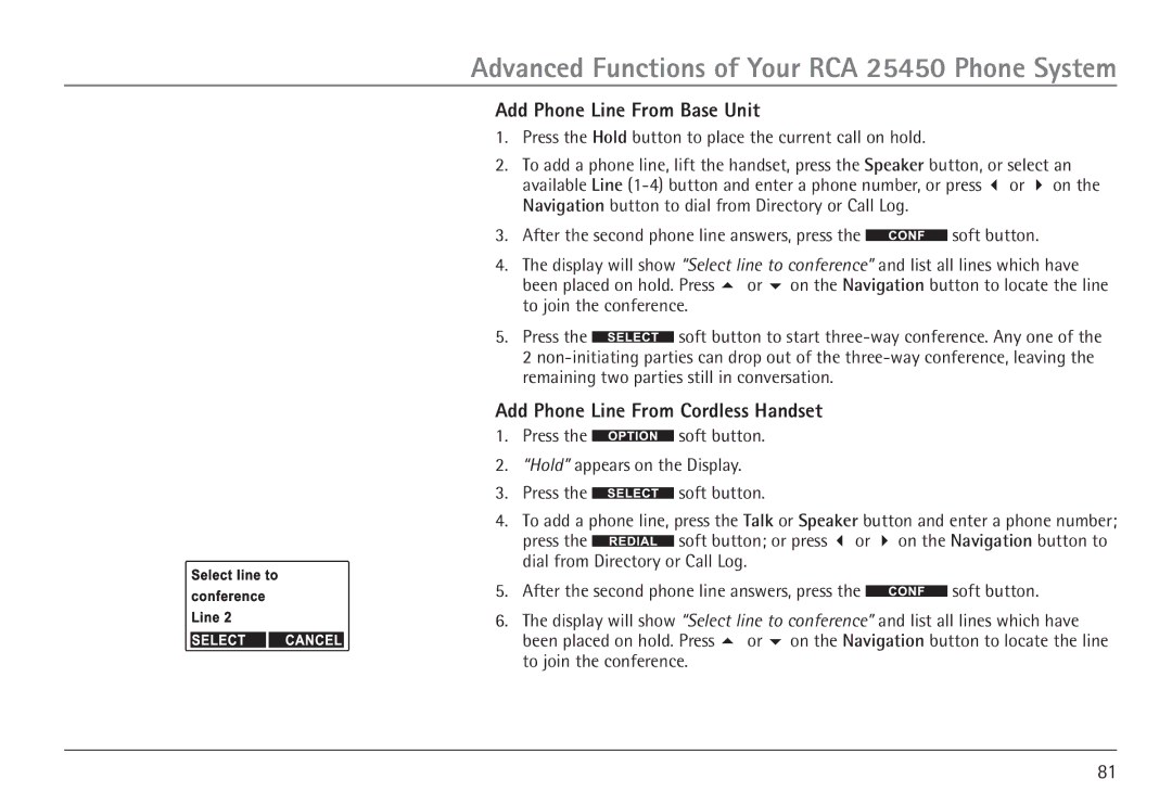 GE 25450 manual Add Phone Line From Base Unit, Add Phone Line From Cordless Handset 