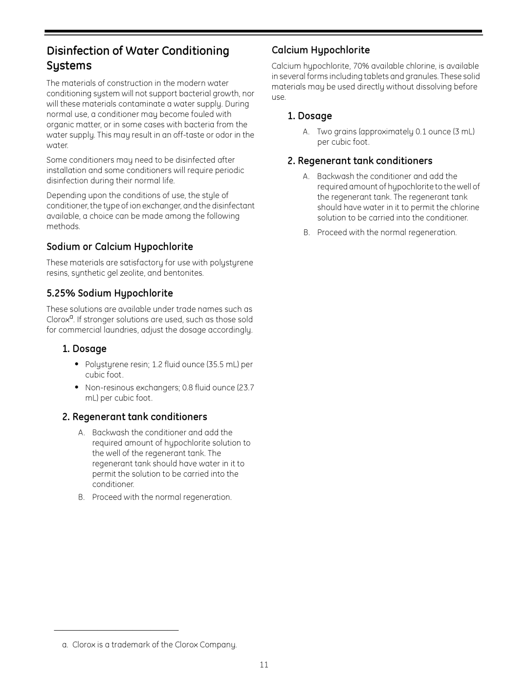 GE 255 operation manual Disinfection of Water Conditioning Systems 