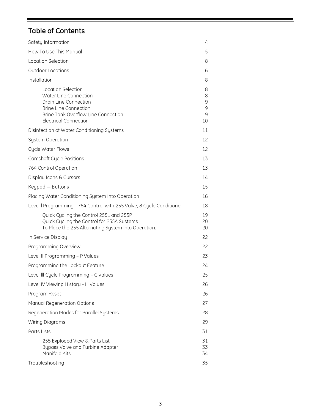 GE 255 operation manual Table of Contents 