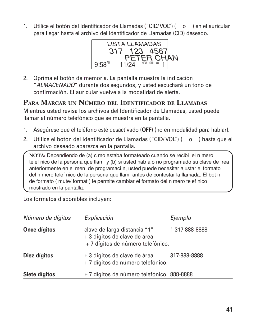 GE 25825, 25826 manual Peter Chan, Para Marcar UN Número DEL Identificador DE Llamadas 