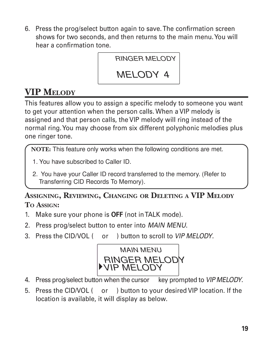 GE 25825, 25826 manual MELODY‐4, ASSIGNING, REVIEWING, Changing or Deleting a VIP Melody 