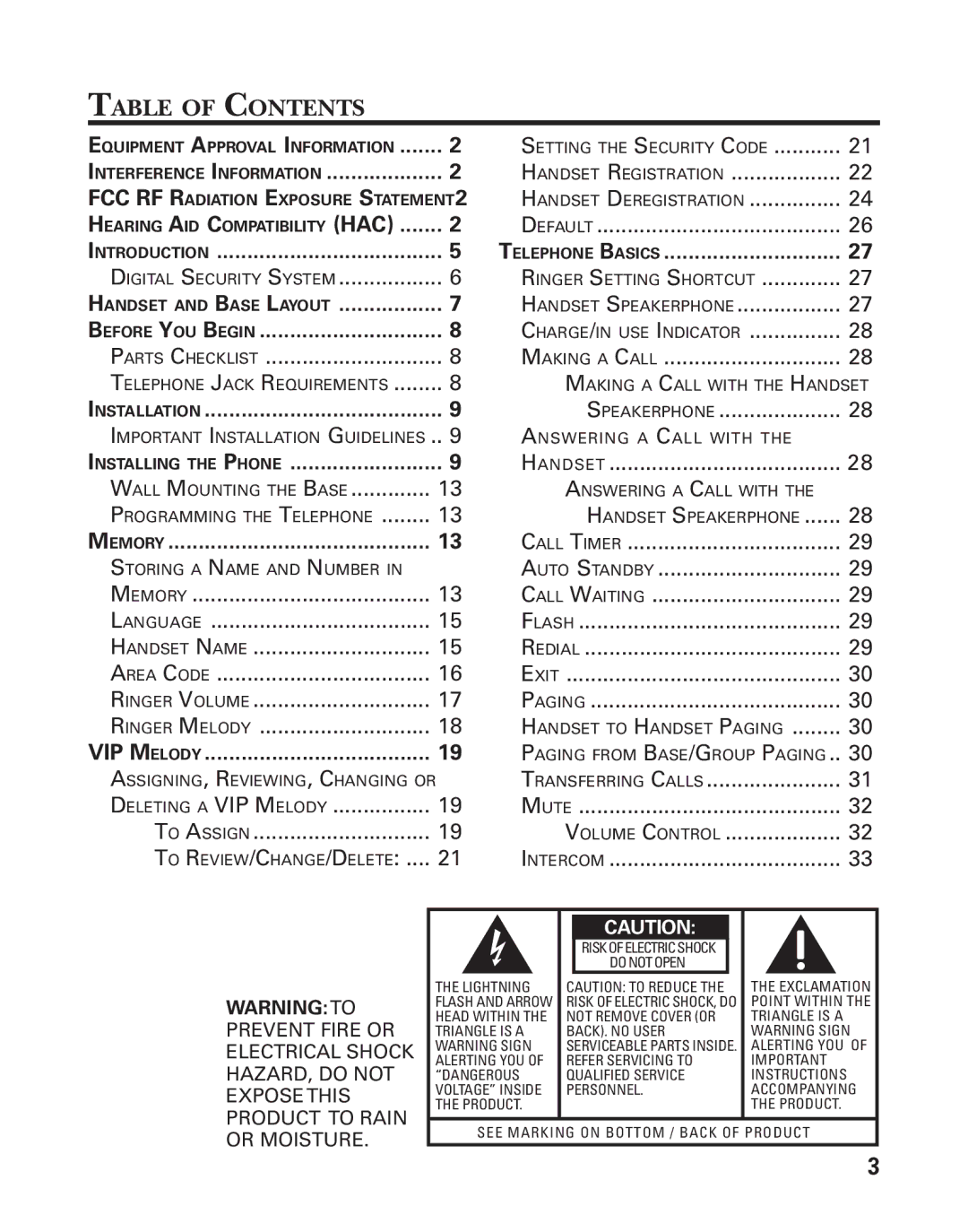 GE 25825, 25826 manual Table of Contents 