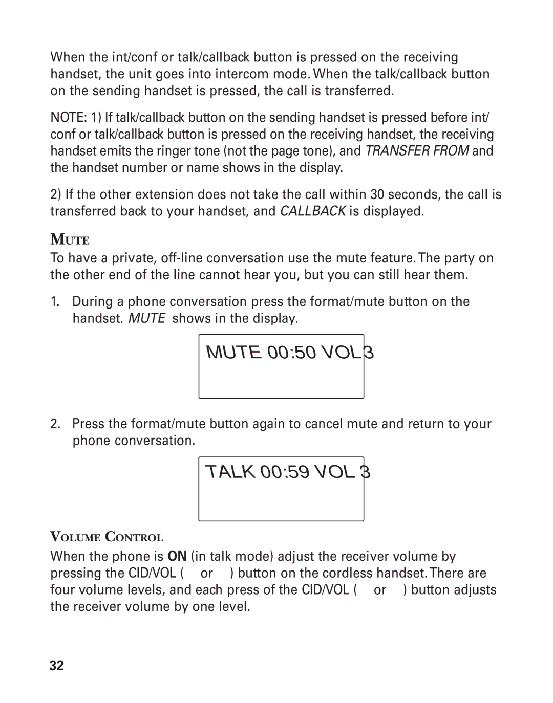 GE 25826, 25825 manual Talk 0059 VOL, Mute 